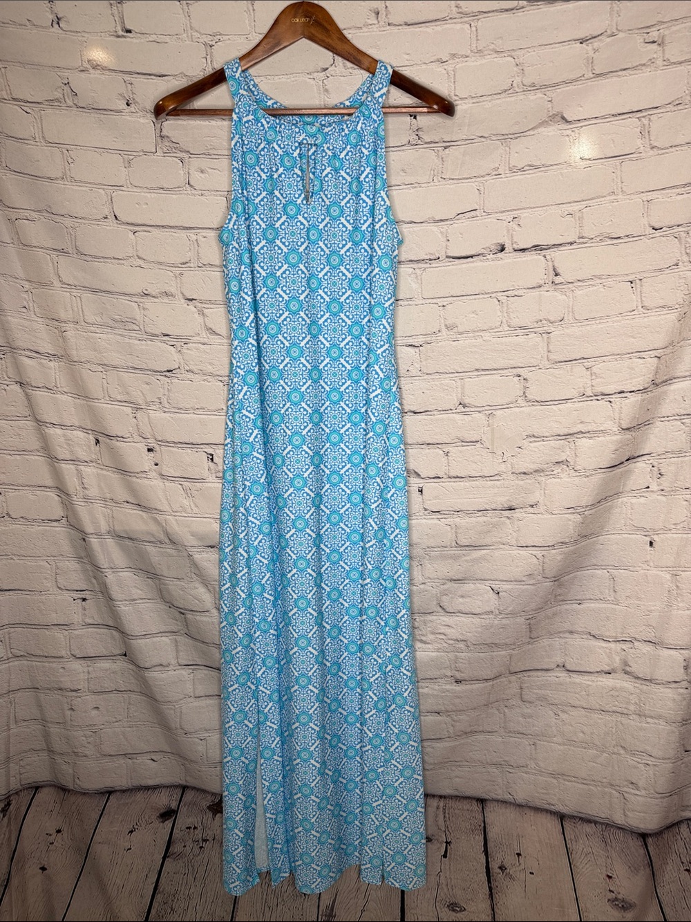 Jude Connally Sleeveless Light Blue Patterned Maxi Dress Size Medium
